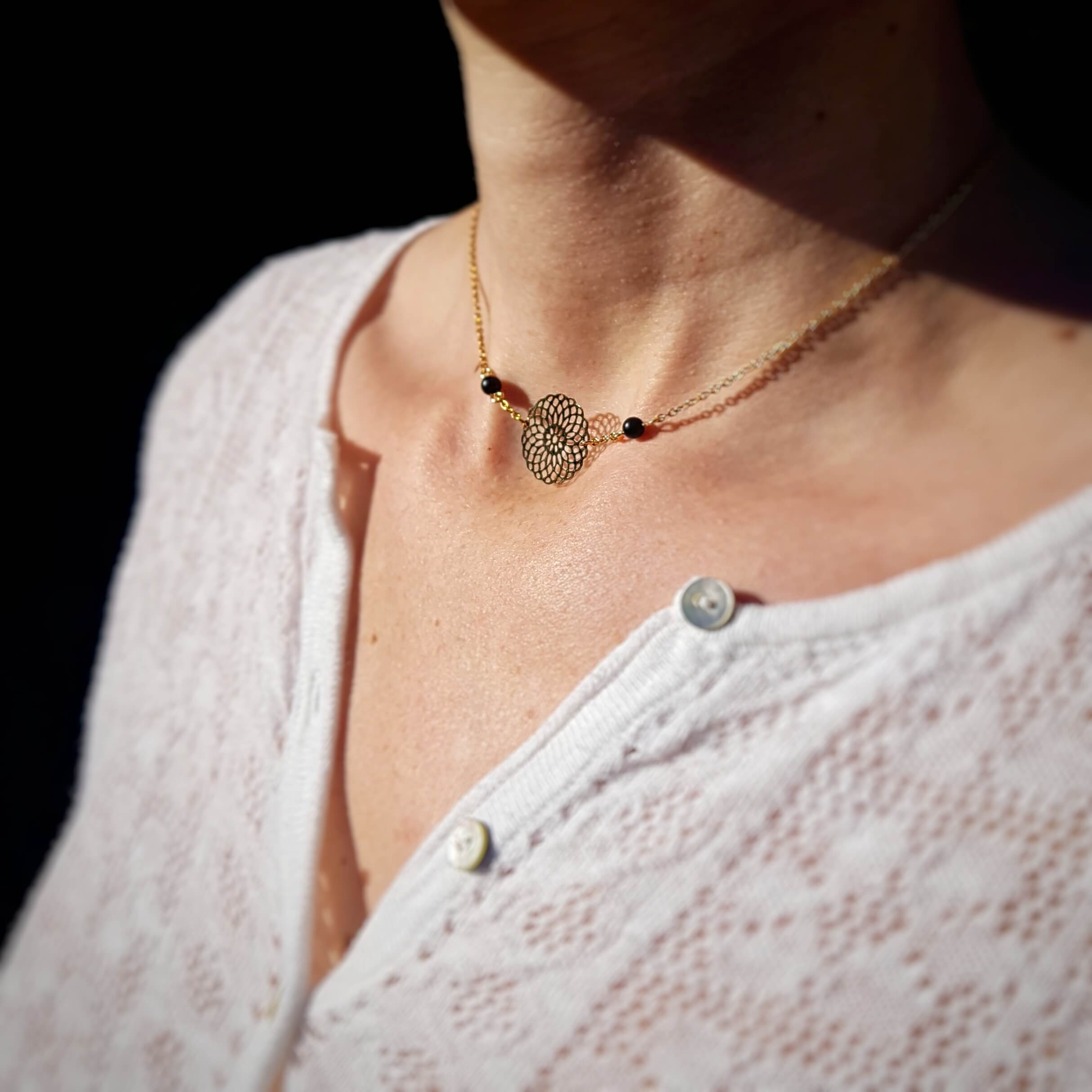 Collier Long En Quartz Vert Et Agate Solaire – Fait Main – Gros Modèle 95g – 18 Pouces