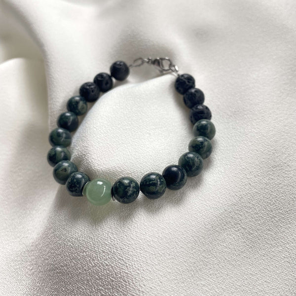 Bracelet "Connexion" en Jaspe Kambaba,Pierre de lave et Aventurine
