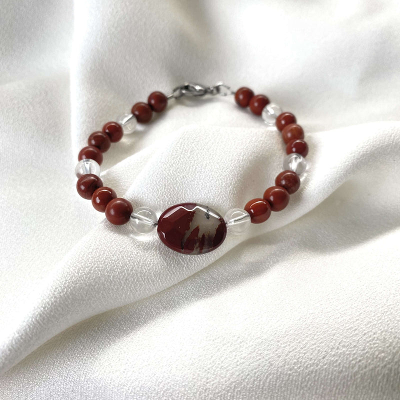 Bracelet "Connexion" en Jaspe rouge et Cristal de roche