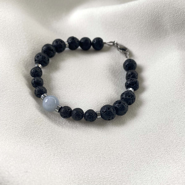 Bracelet "Connexion" en Pierre de lave et Aigue marine