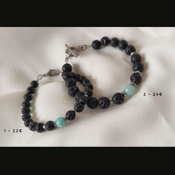 Bracelets "Connexion" Pierre de lave et Amazonite