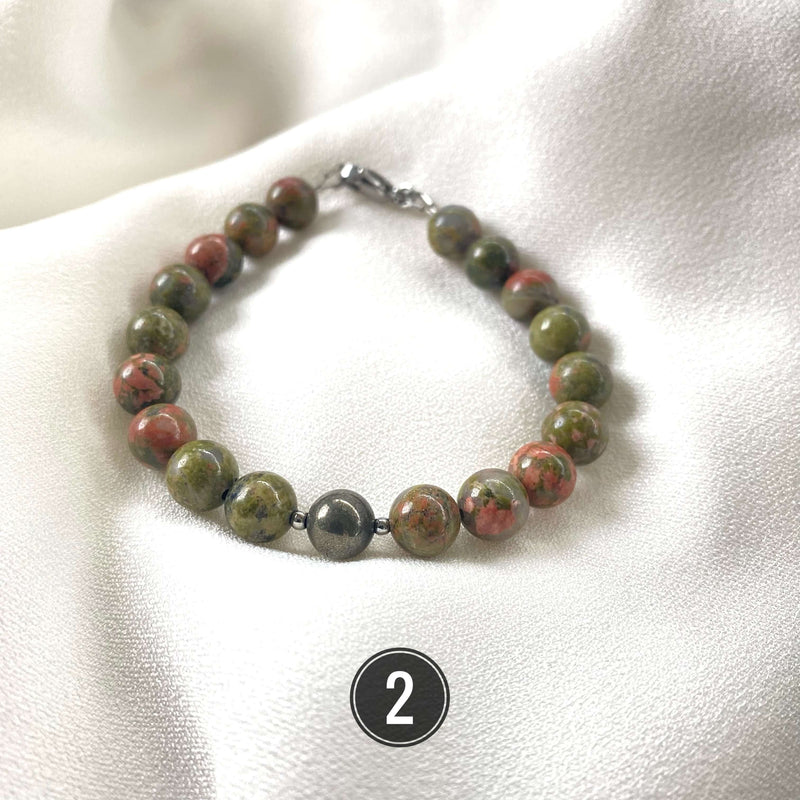 Bracelets "Connexion" en Unakite et Pyrite