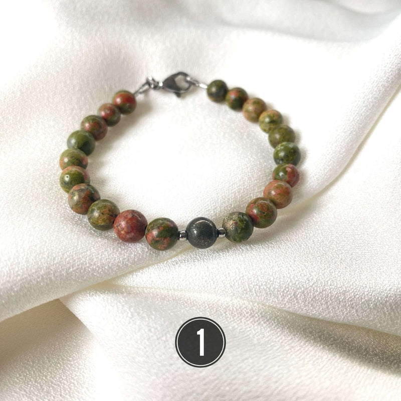 Bracelets "Connexion" en Unakite et Pyrite