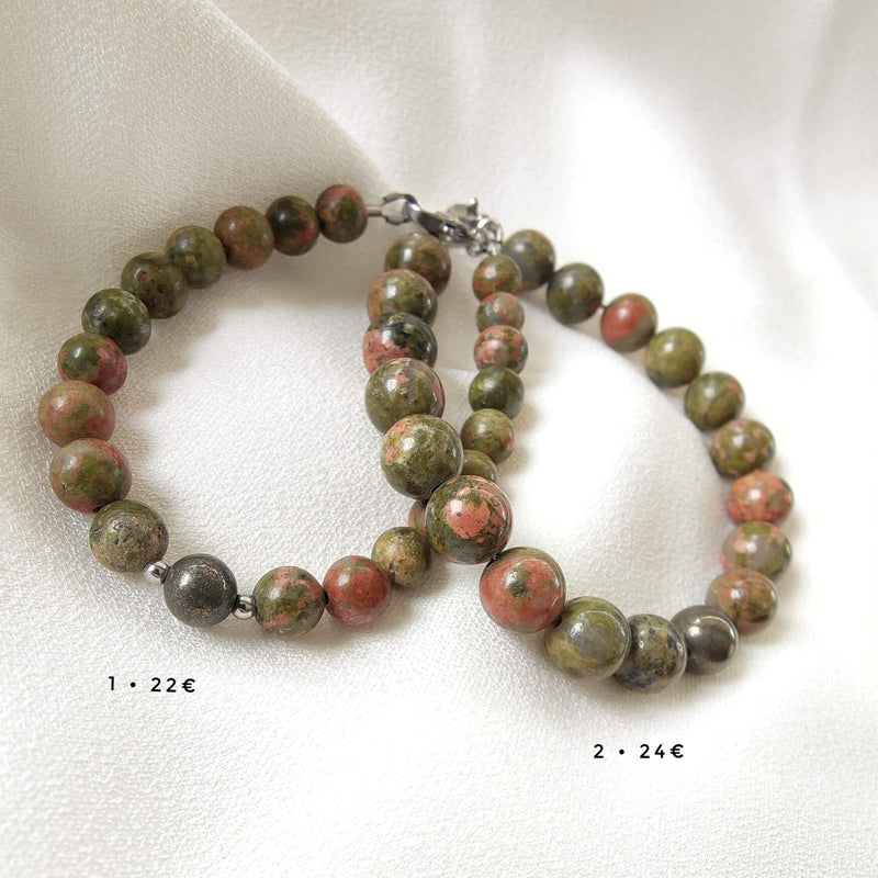 Bracelets "Connexion" en Unakite et Pyrite