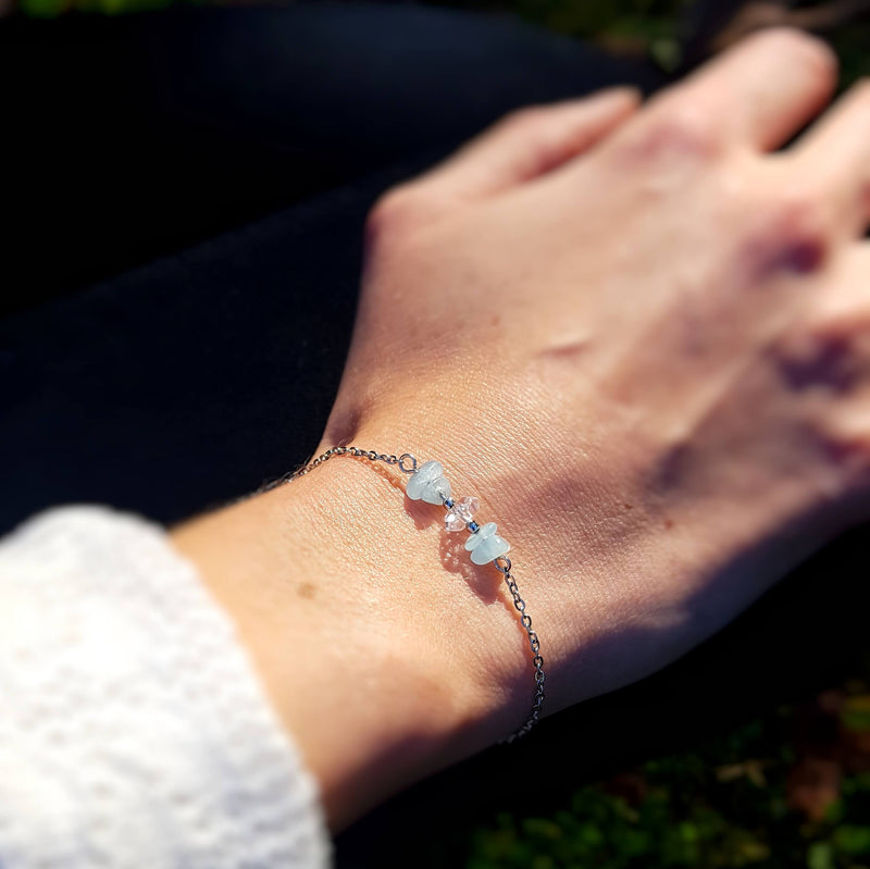 Bracelet "Écume" en Aigue marine et Cristal de roche