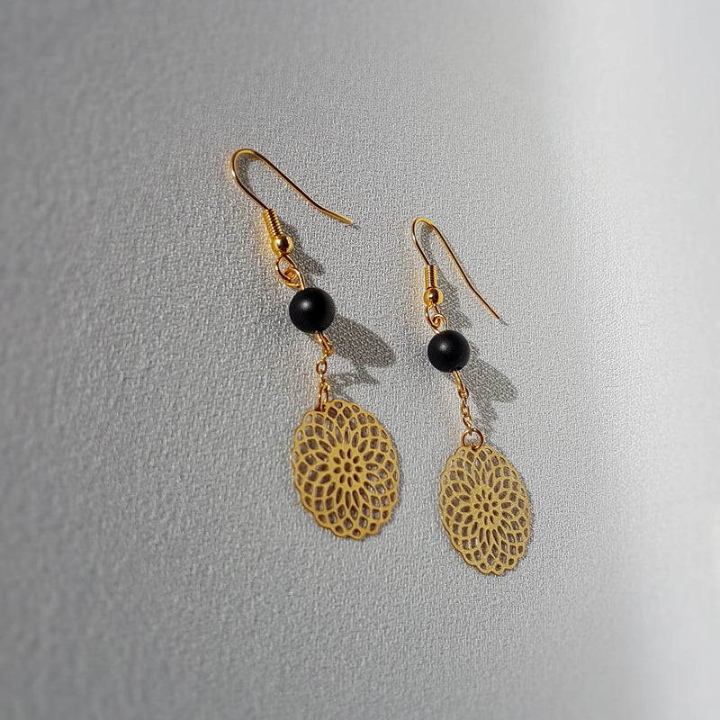 Boucles d'oreilles "Solaire" en Agate noire