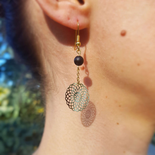 Boucles d'oreilles "Solaire" en Agate noire